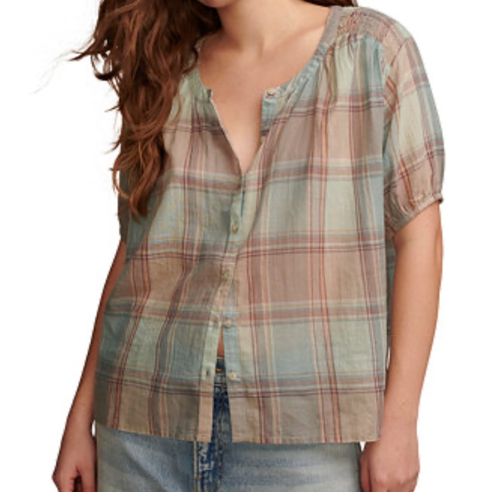 Lucky Brand Plaid Button Down Multicolor Top Size L